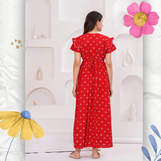 HARGUN NIGHT WEAR Frock Style Cotton Nightgown for Women | Pure Cotton Nighty/Maxi for Women | Pack of 1 (Red, XL)