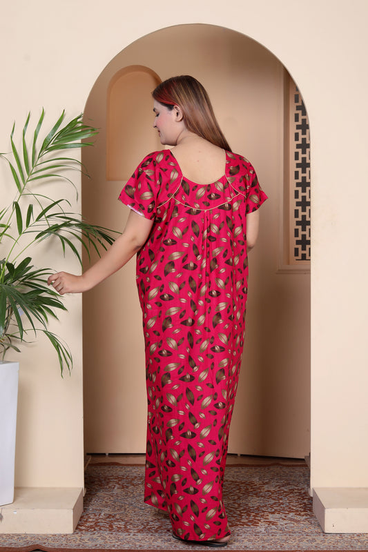 Short Sleeves Nightgown for Women, Cotton, Full Length (XL, Dark Pink)