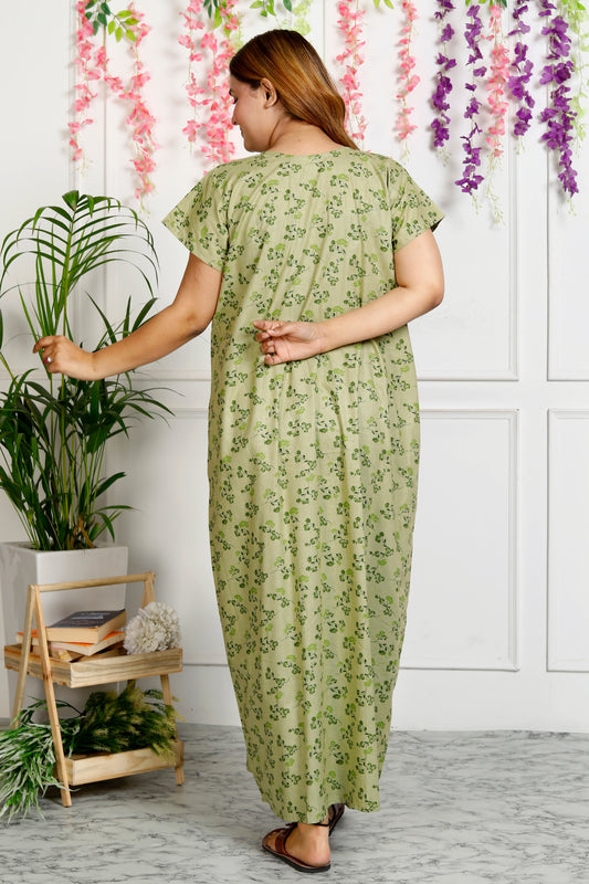 Floral Print Embroidery Nighty for Women(Kelly Green)