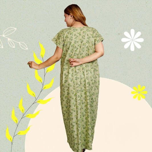 Floral Print Embroidery Nighty for Women(Kelly Green)