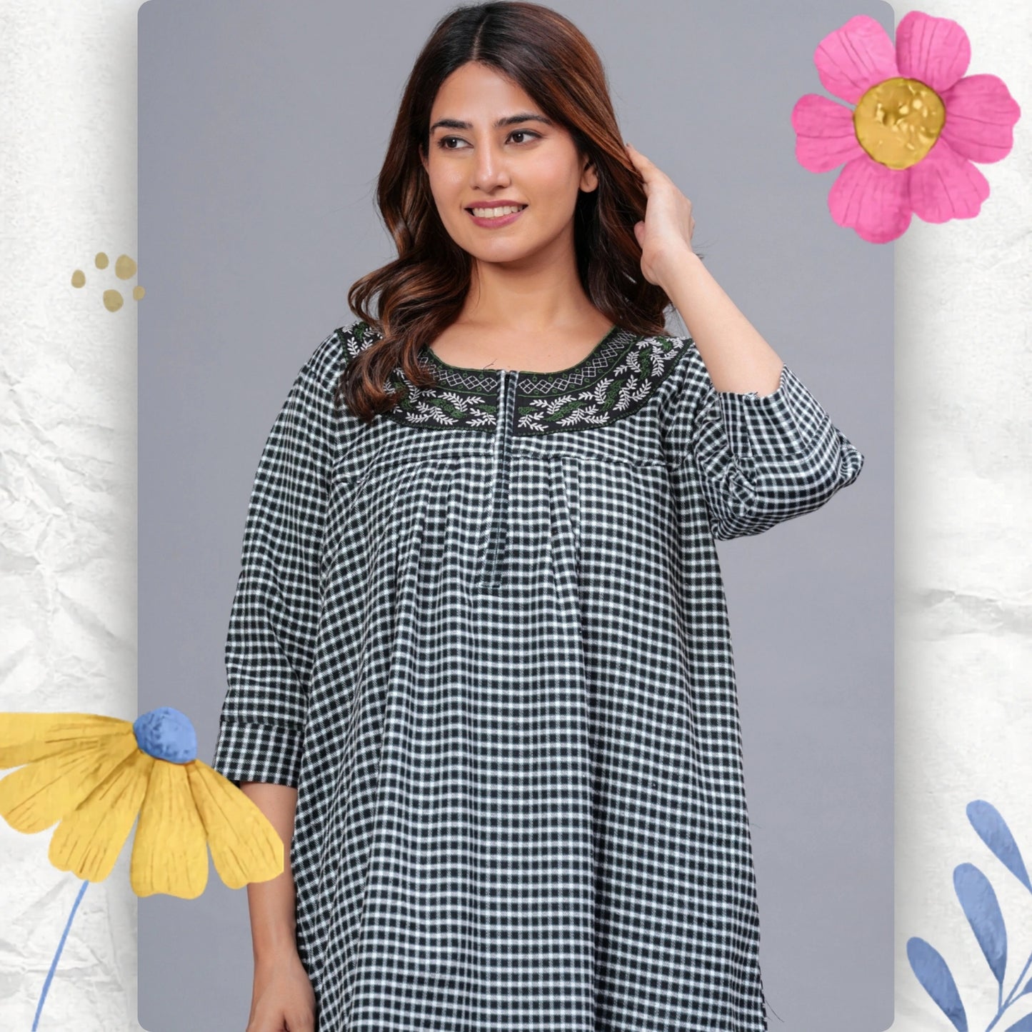 Women’s Cotswool Printed Nightdress | Full Length Elegant Lounge Wear