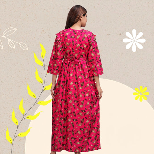 Women Cotton Full Sleeves Nightgown (Raani Pink, XL)