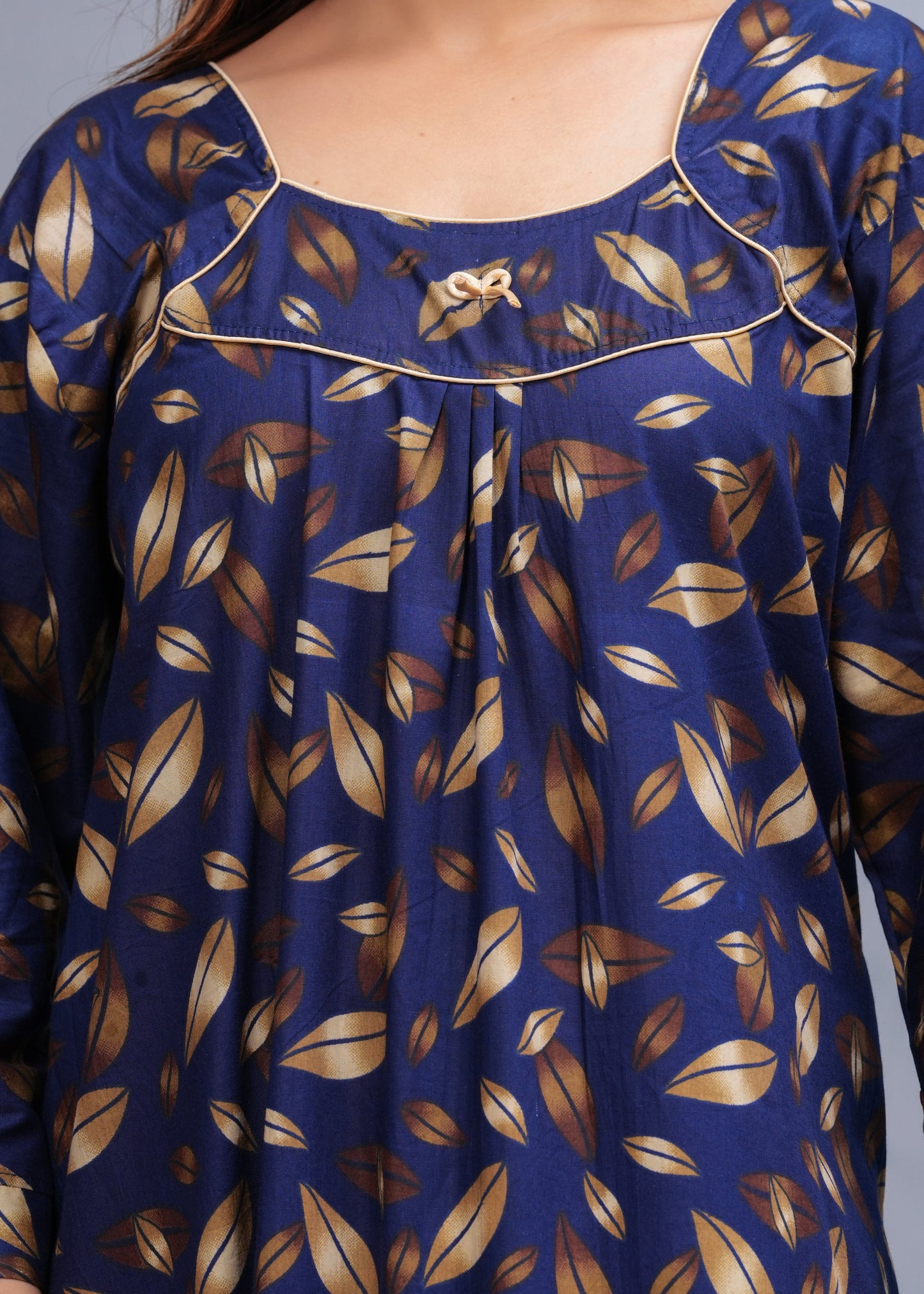 Full Sleeves Cotton Nightgown for Women(Navy Blue, XL)