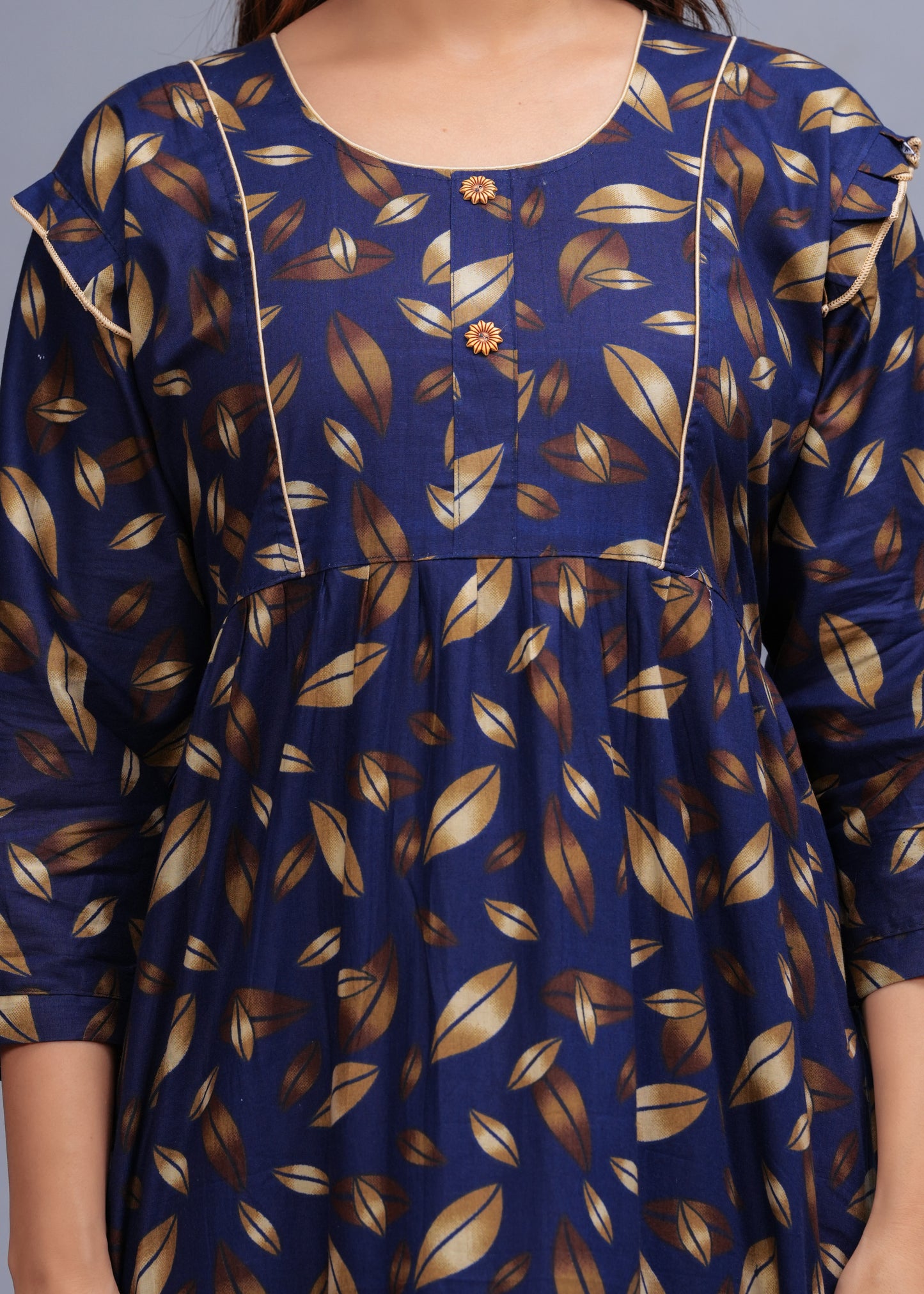 Women Cotton Full Sleeves Nightgown (Navy Blue, XL)