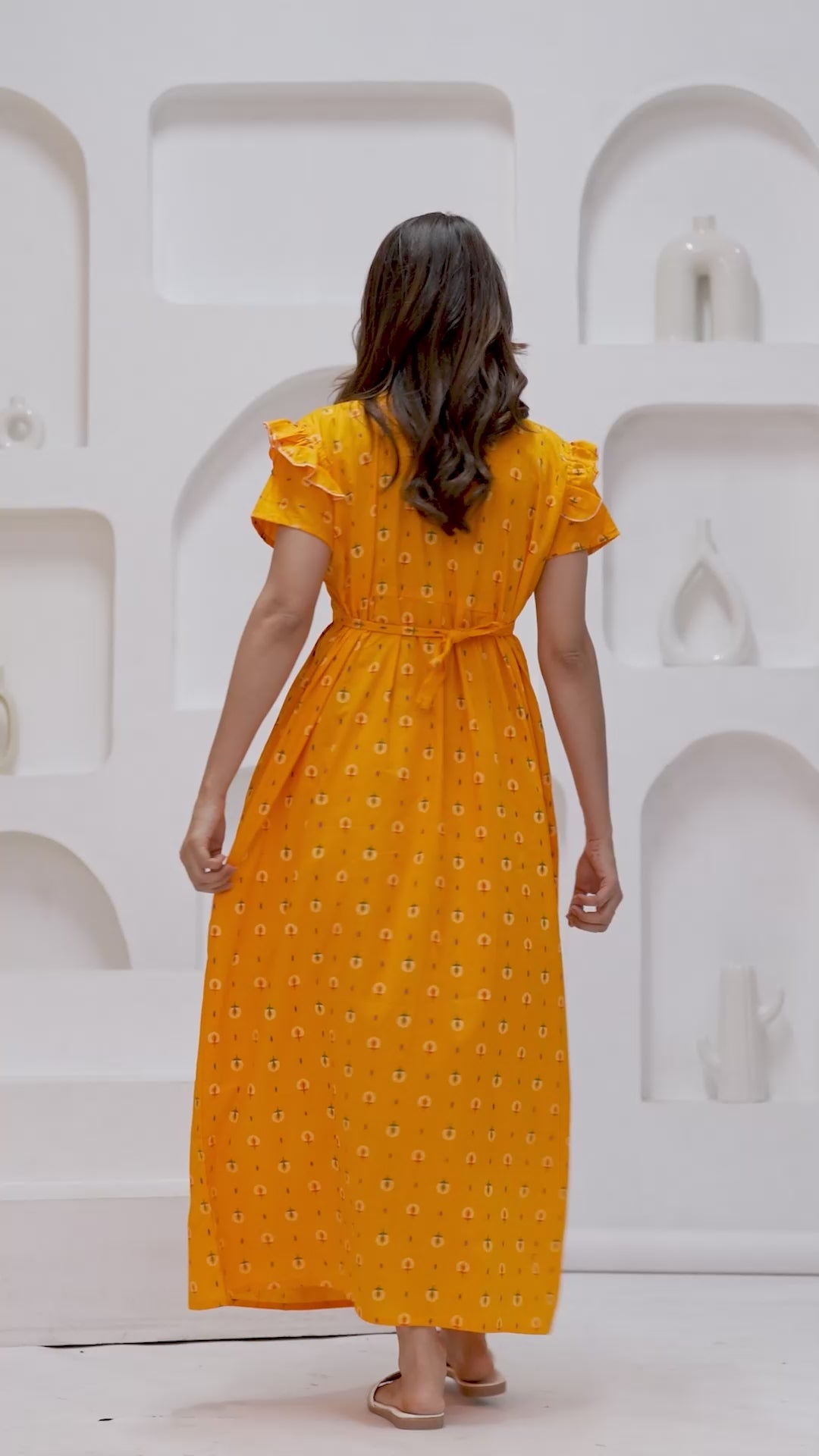 Frock Style Cotton Nightgown for Women (Yellow, XL)