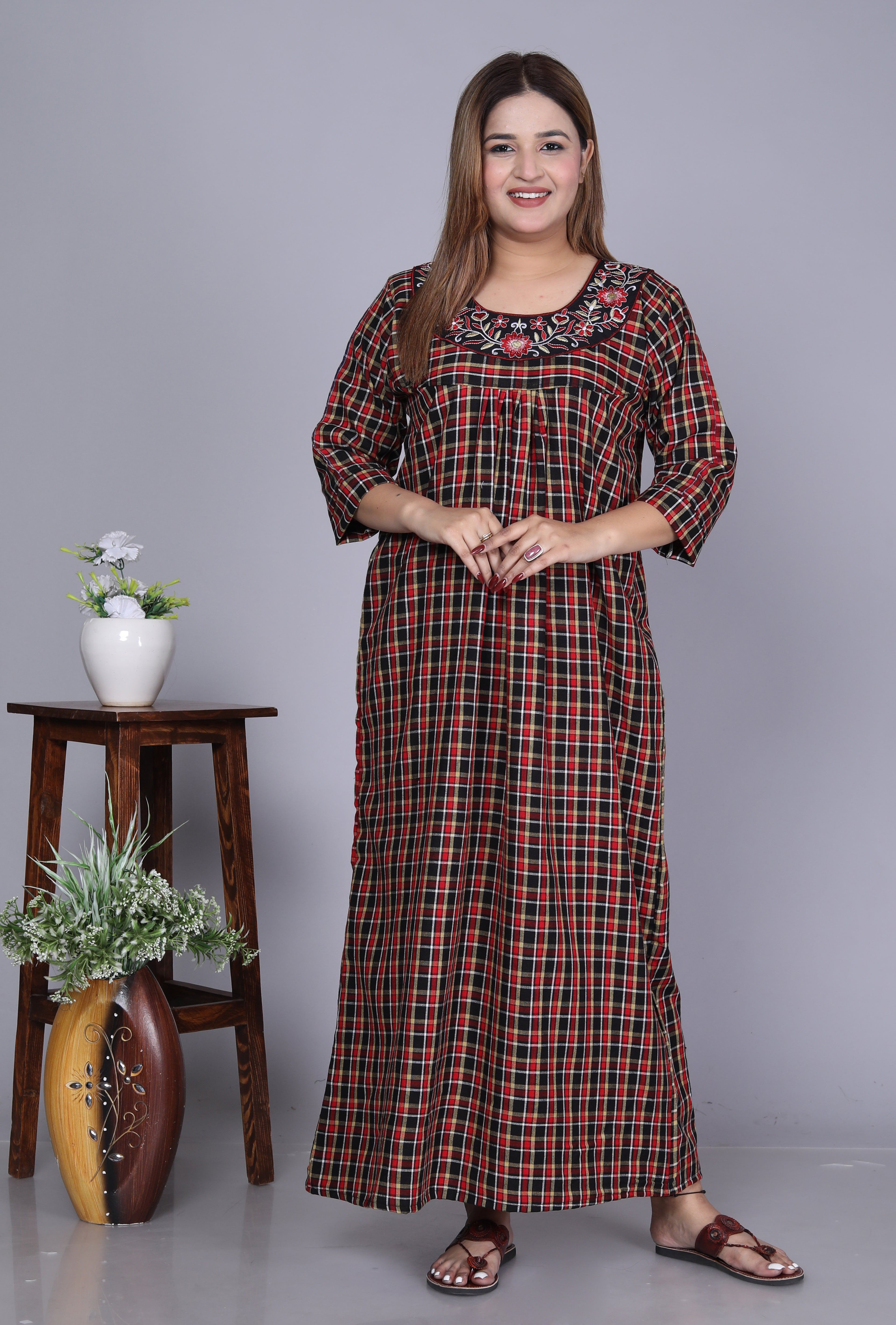 HARGUN NIGHT WEAR Cotswool Floor Length Nightgown for Women | Winter Nighty| (Darkbrown, Free Size)
