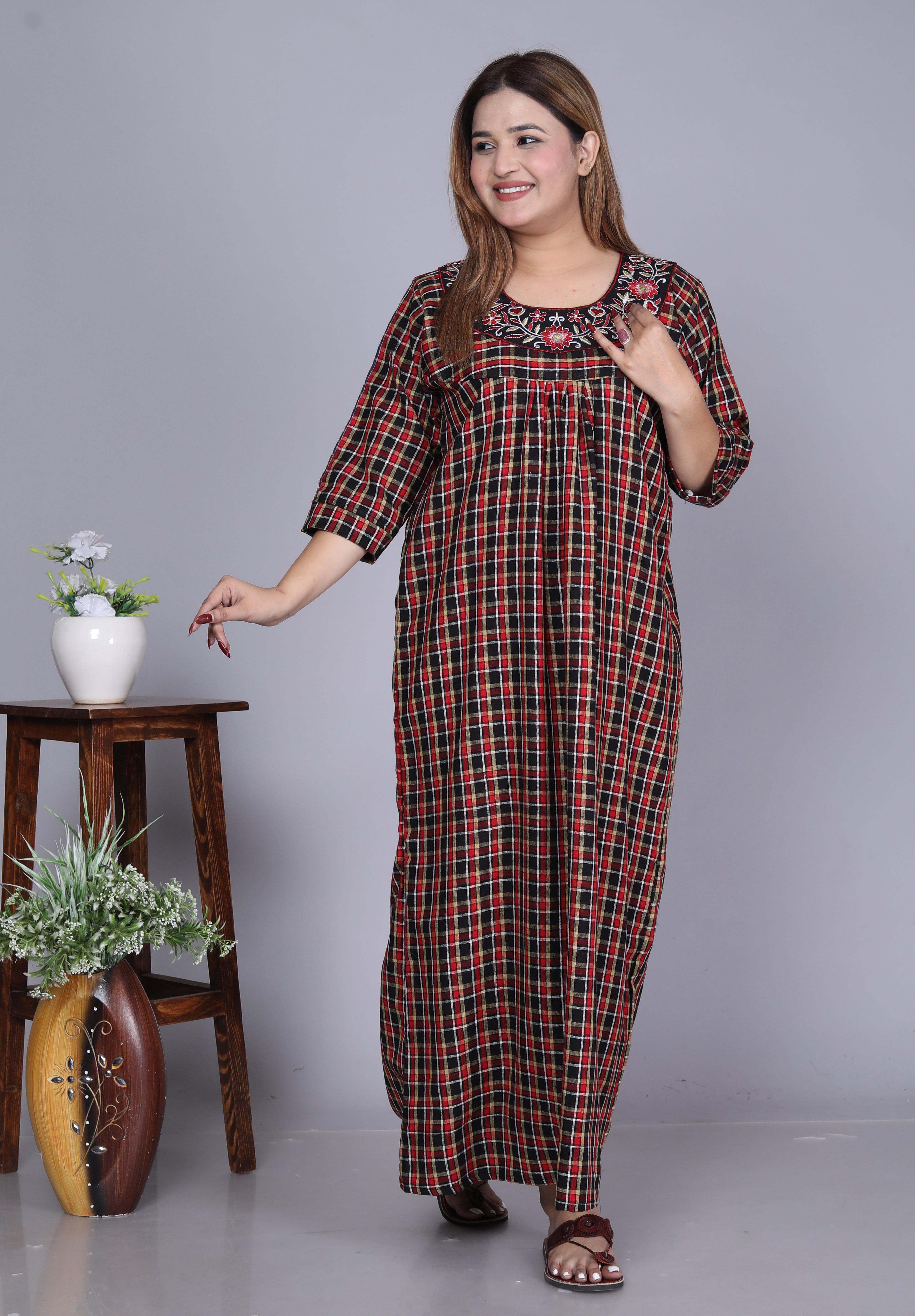 HARGUN NIGHT WEAR Cotswool Floor Length Nightgown for Women | Winter Nighty| (Darkbrown, Free Size)
