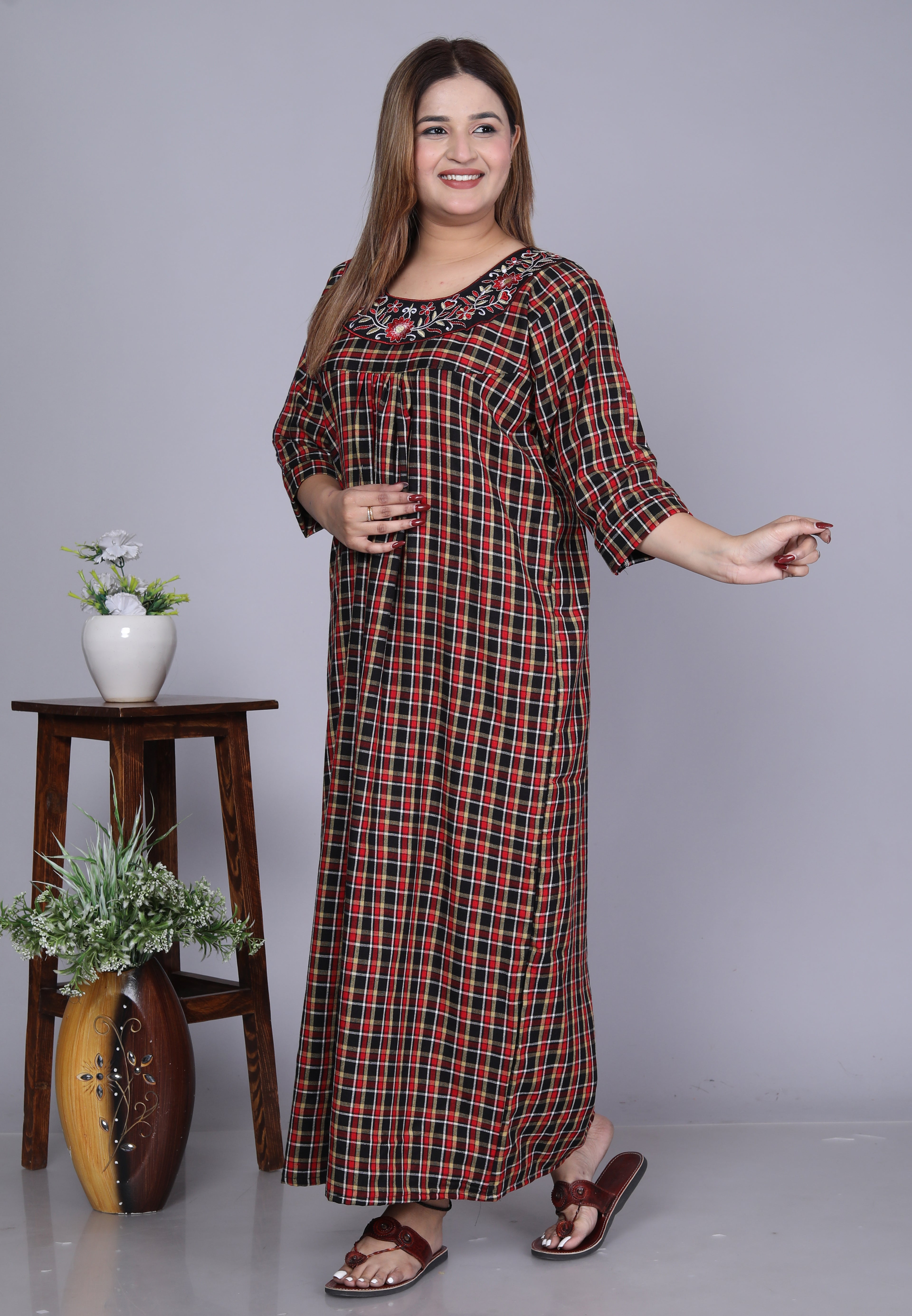 HARGUN NIGHT WEAR Cotswool Floor Length Nightgown for Women | Winter Nighty| (Darkbrown, Free Size)
