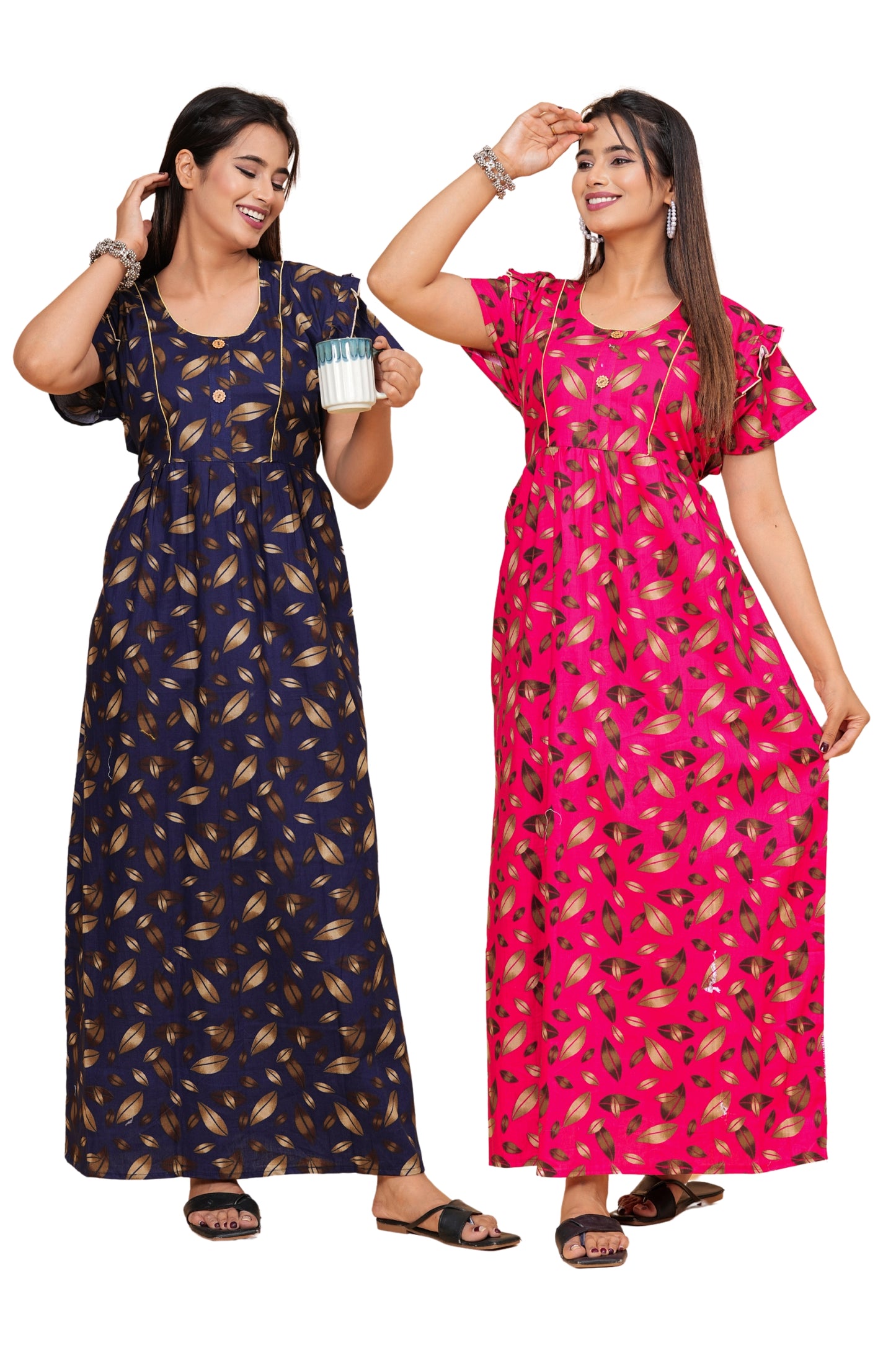 Women's Cotton Floral Print Maxi Nightgown (Combo)