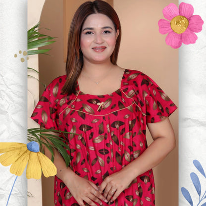 Short Sleeves Nightgown for Women, Cotton, Full Length (XL, Dark Pink)