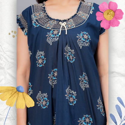 HARGUN NIGHT WEAR Cotton Nightgown for Women | Stylish Nighty Maxi Nightwear Floral Gown for Women Night Wear with Pocket (Navy Blue, XL)
