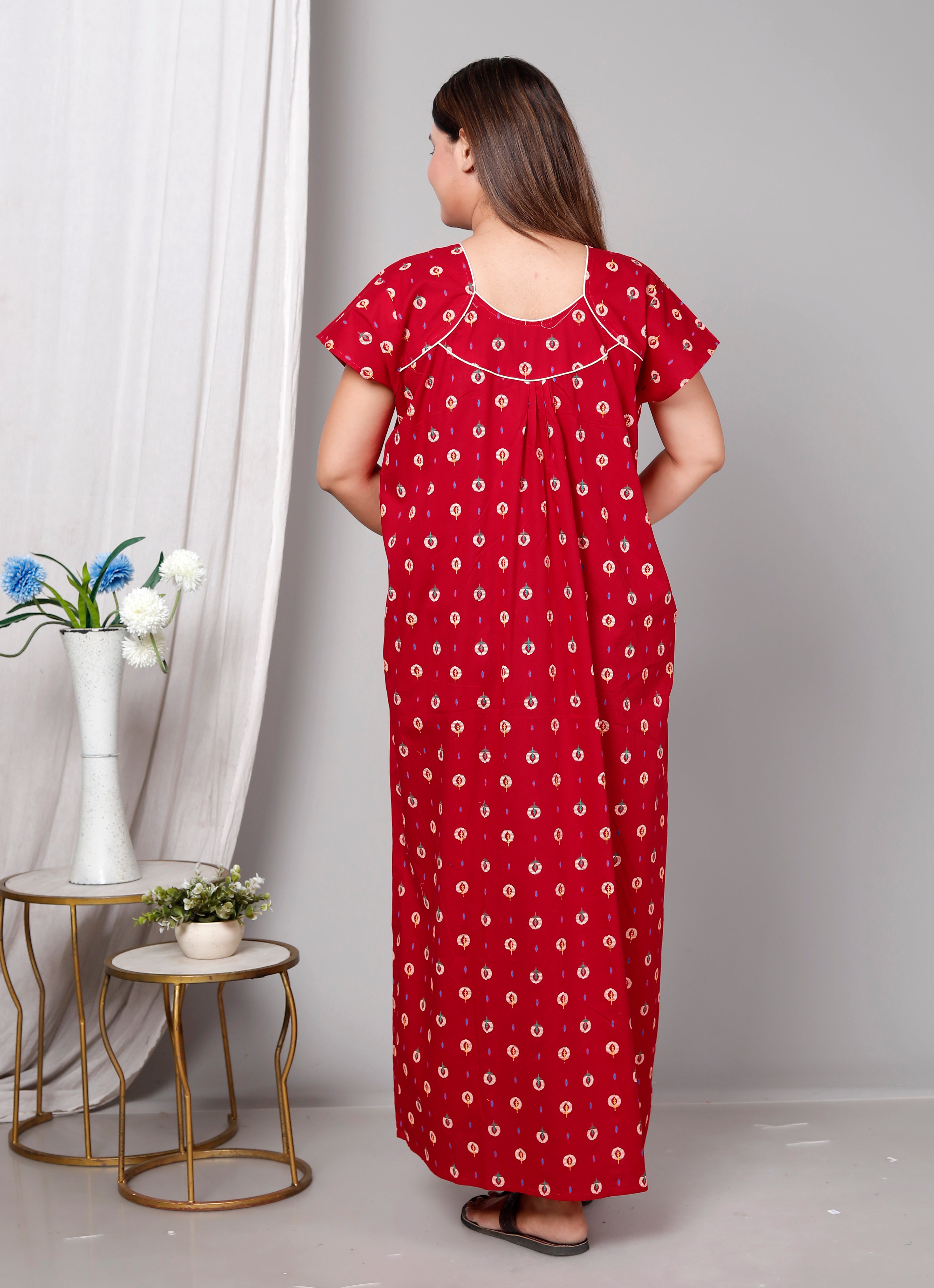 Women’s Pure Cotton Maxi Nighty – Soft Printed Night Dress for Daily Comfort
