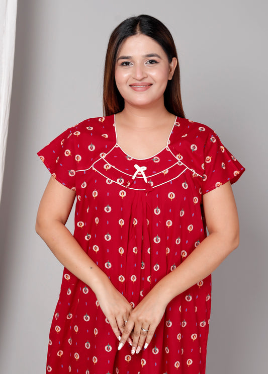 Women’s Pure Cotton Maxi Nighty – Soft Printed Night Dress for Daily Comfort