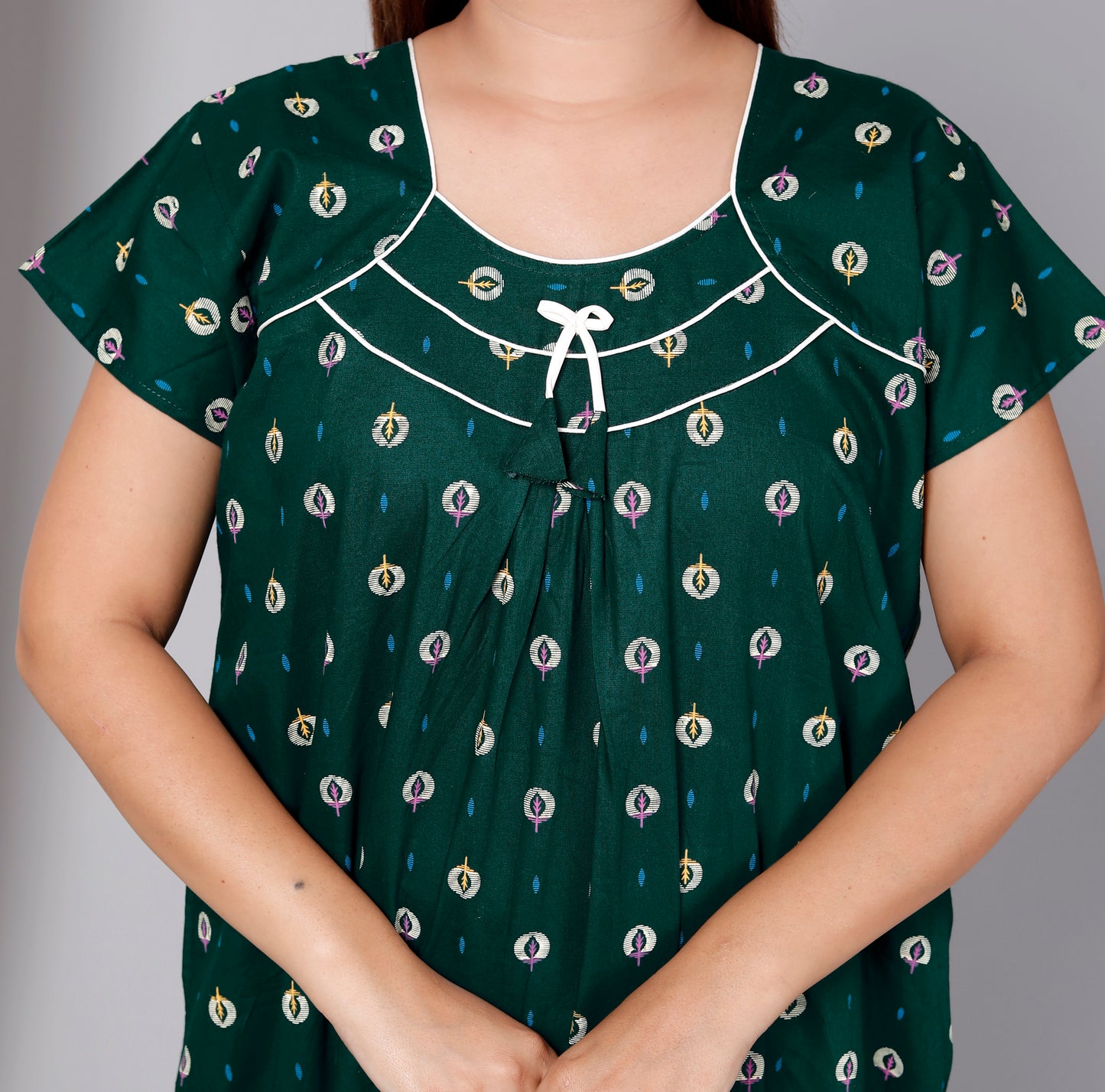 Women’s Pure Cotton Maxi Nighty – Soft Printed Night Dress for Daily Comfort (Green)