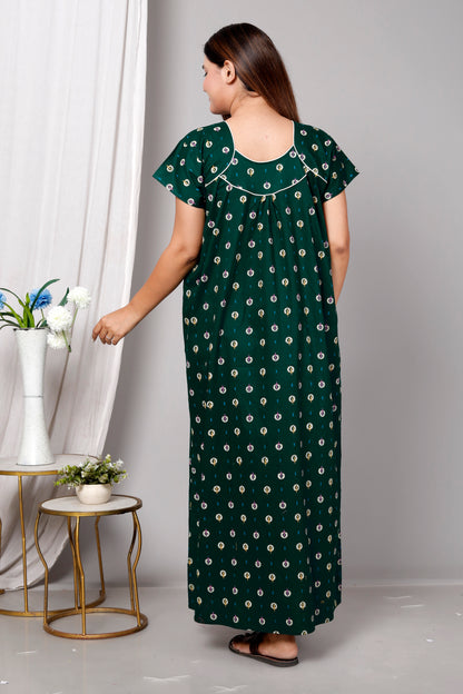 Women’s Pure Cotton Maxi Nighty – Soft Printed Night Dress for Daily Comfort (Green)
