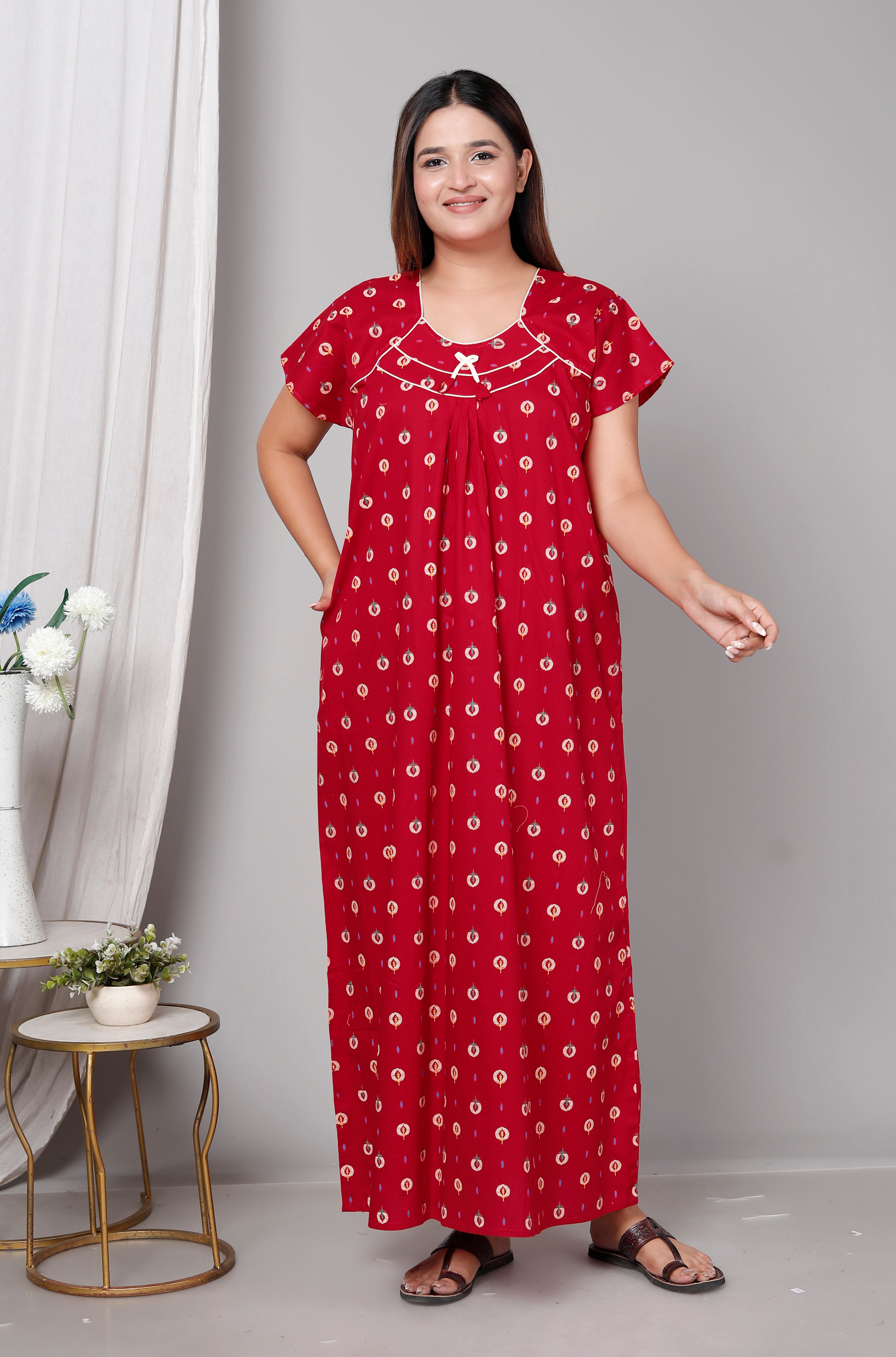 Women’s Pure Cotton Maxi Nighty – Soft Printed Night Dress for Daily Comfort