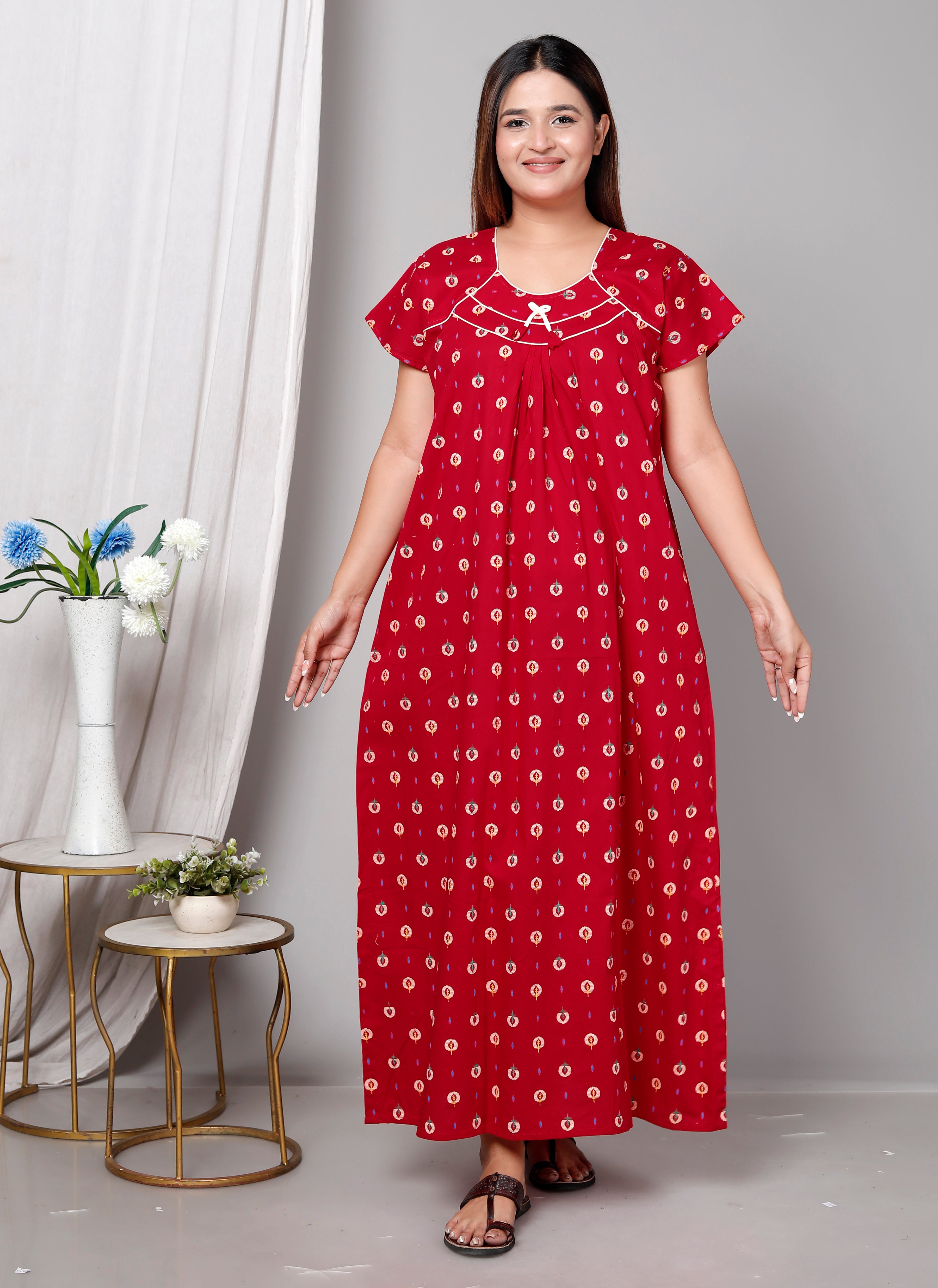 Women’s Pure Cotton Maxi Nighty – Soft Printed Night Dress for Daily Comfort