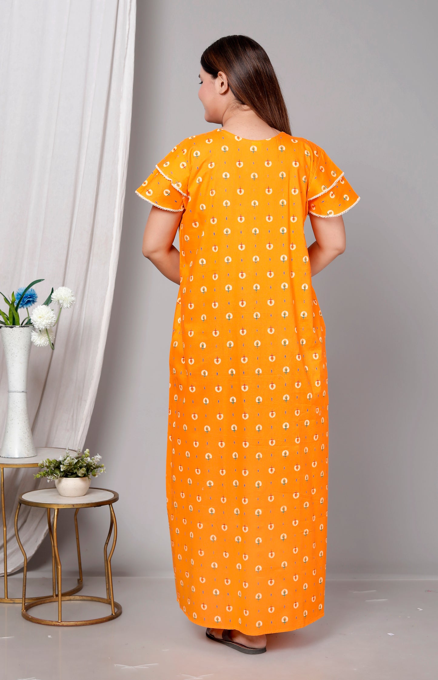 Bright Yellow Pure Cotton Printed Nighty Maxi with Side Pocket | Soft & Breathable Women’s Nightgown