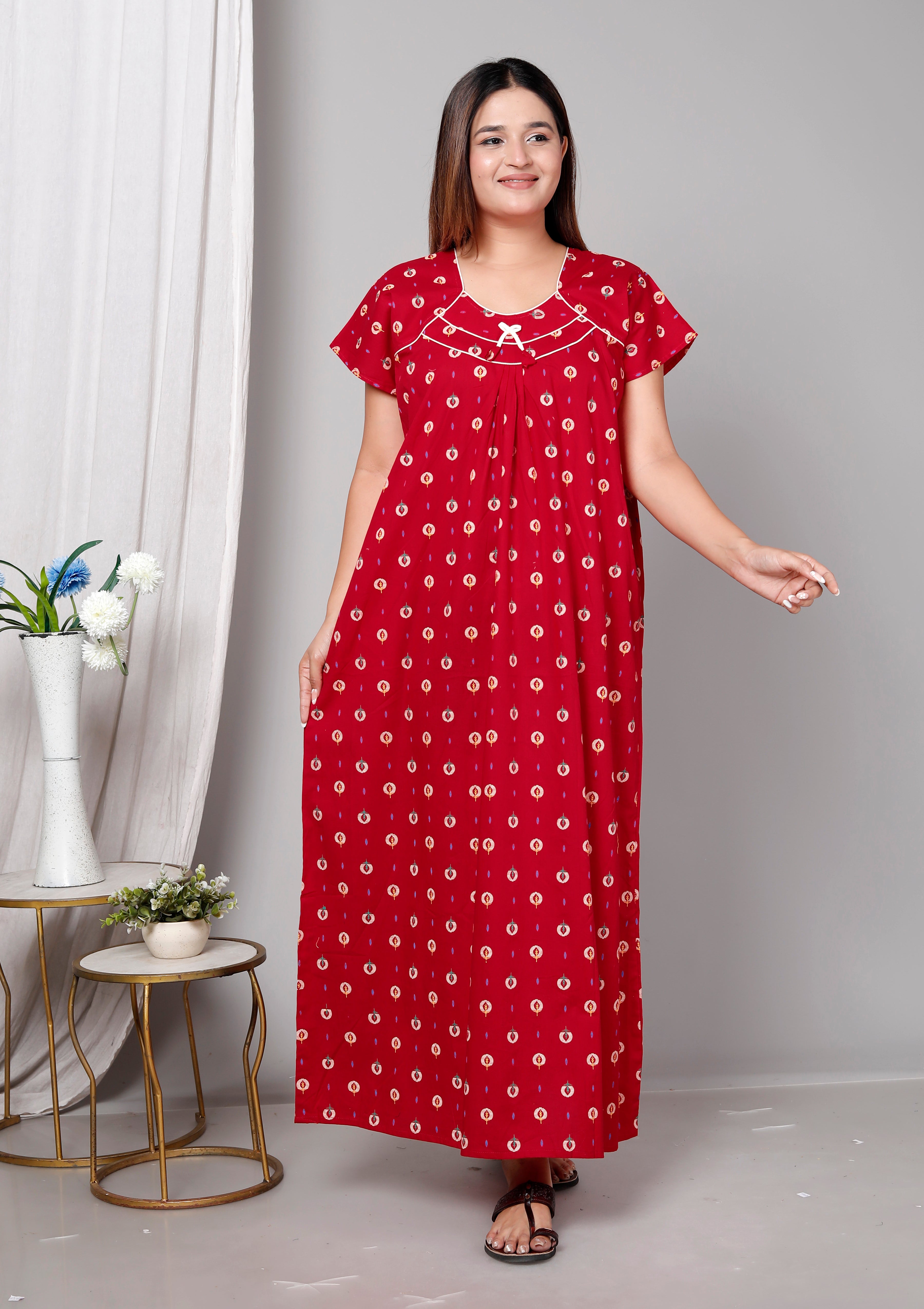 Women’s Pure Cotton Maxi Nighty – Soft Printed Night Dress for Daily Comfort