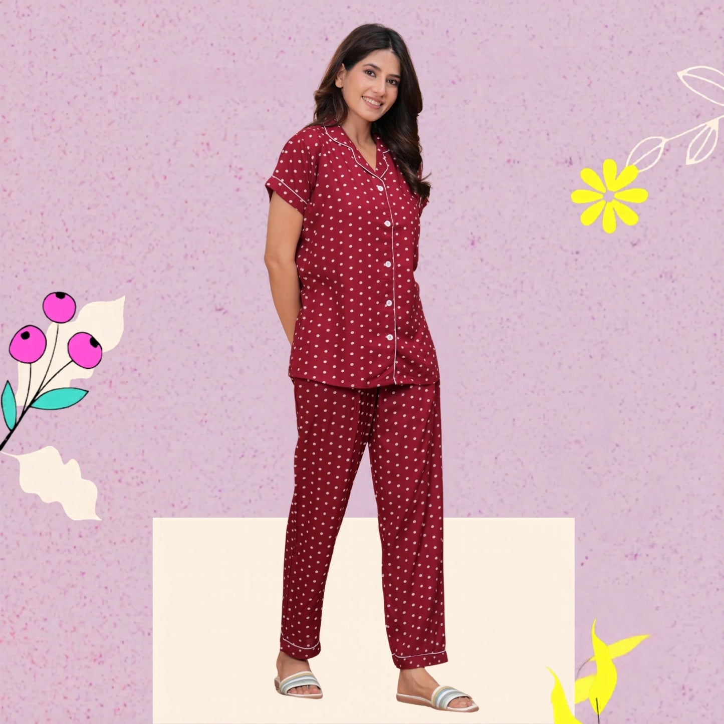 Rayon Polka Dot Night Suit Set