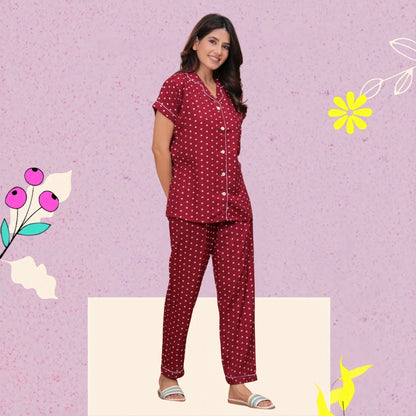 Rayon Polka Dot Night Suit Set