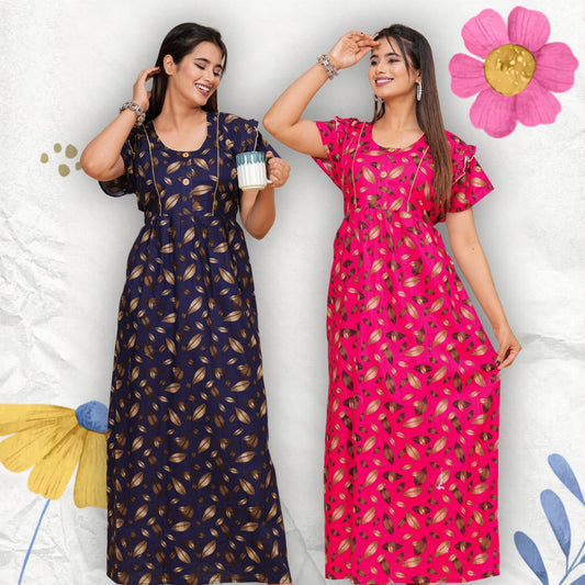 Women's Cotton Floral Print Maxi Nightgown (Combo)