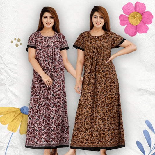 Women’s Cotton Jaipuri Nighty Combo Pack of 2