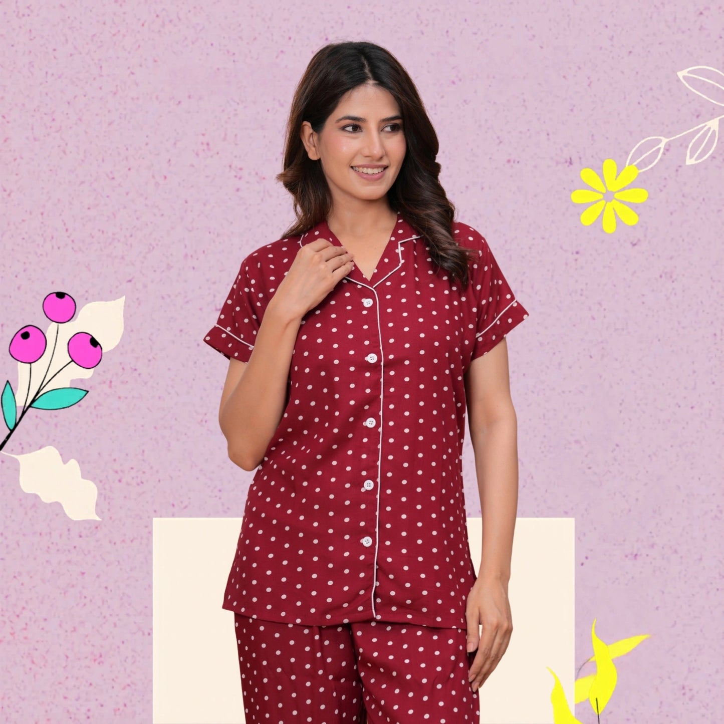 Rayon Polka Dot Night Suit Set