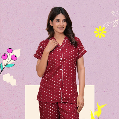 Rayon Polka Dot Night Suit Set