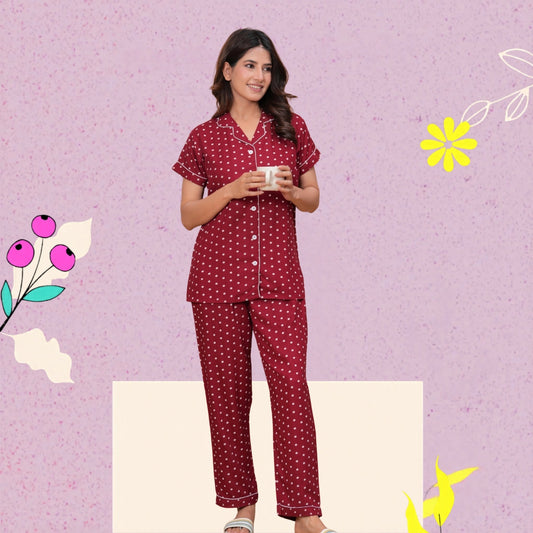 Rayon Polka Dot Night Suit Set