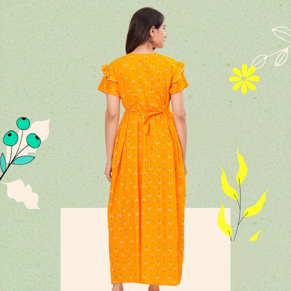 Frock Style Cotton Nightgown for Women (Yellow, XL)