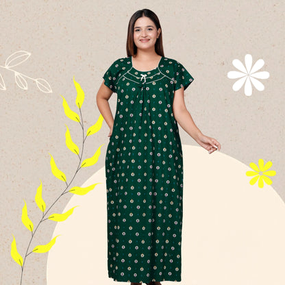 Women’s Pure Cotton Maxi Nighty – Soft Printed Night Dress for Daily Comfort (Green)