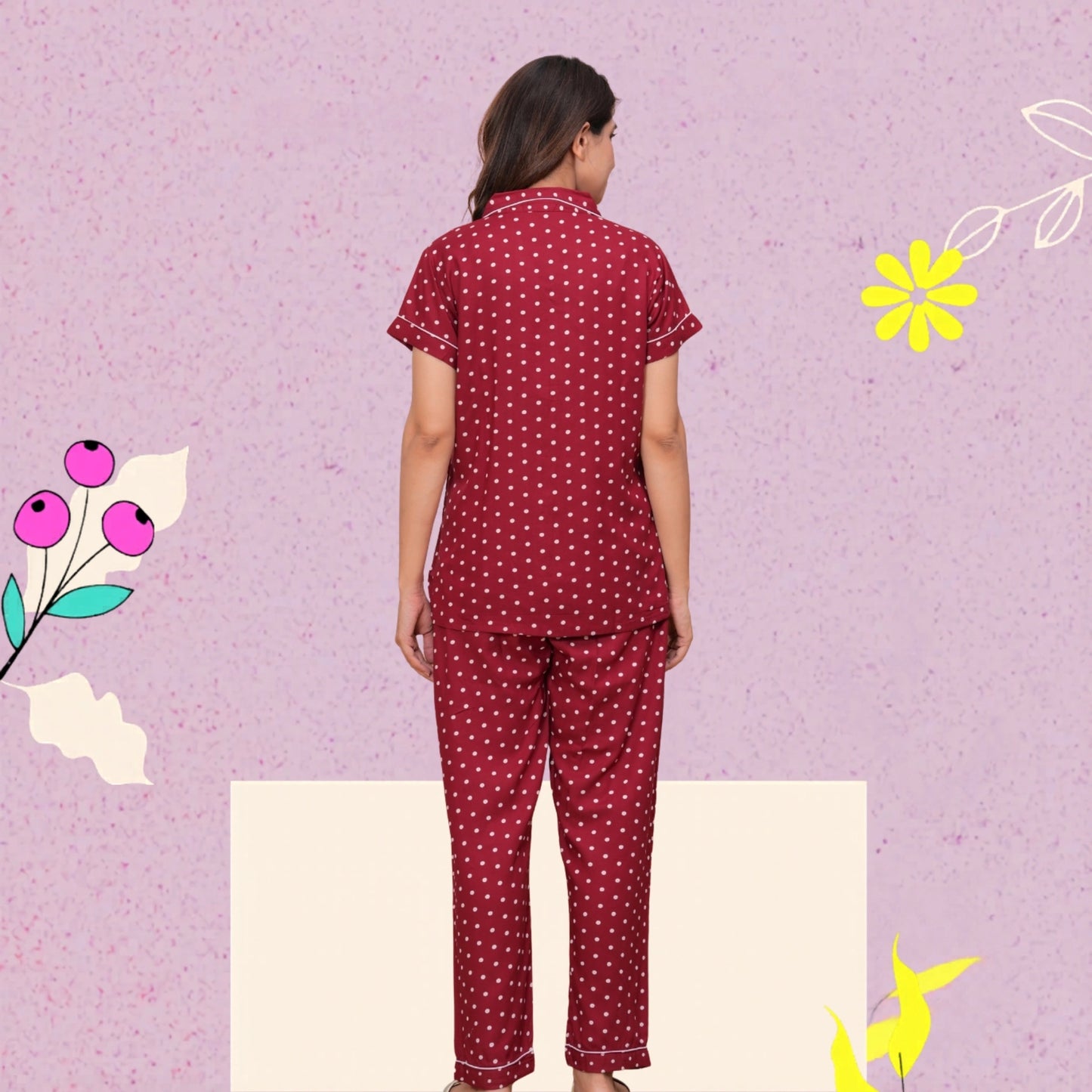 Rayon Polka Dot Night Suit Set