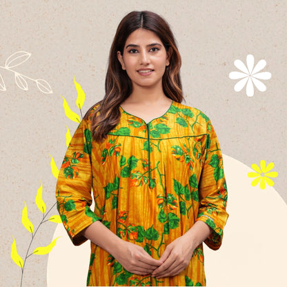 Full Sleeves Nighty Cotton Nightgown for Women(Yellow, Pack of 1)