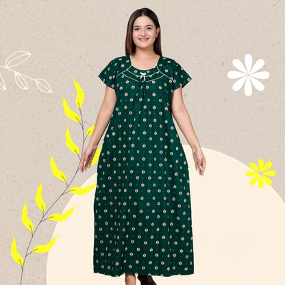 Women’s Pure Cotton Maxi Nighty – Soft Printed Night Dress for Daily Comfort (Green)