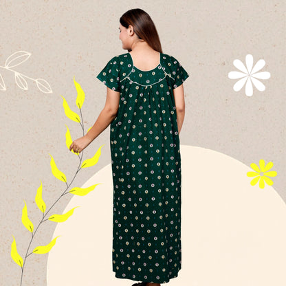 Women’s Pure Cotton Maxi Nighty – Soft Printed Night Dress for Daily Comfort (Green)