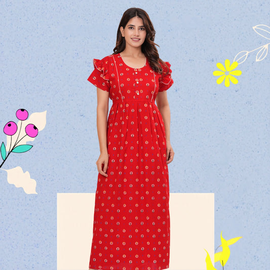 Women’s Pure Cotton Maxi Nighty – Soft Printed Night Dress for Daily Comfort