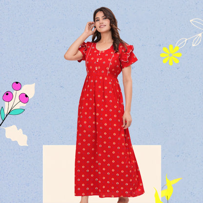 Women’s Pure Cotton Maxi Nighty – Soft Printed Night Dress for Daily Comfort