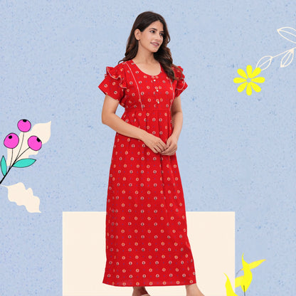 Women’s Pure Cotton Maxi Nighty – Soft Printed Night Dress for Daily Comfort
