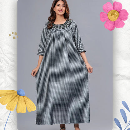 Women’s Cotswool Printed Nightdress | Full Length Elegant Lounge Wear
