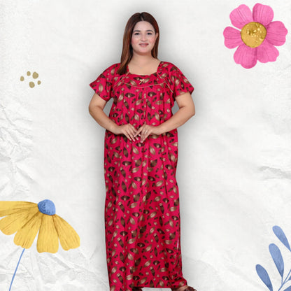 Short Sleeves Nightgown for Women, Cotton, Full Length,  (XL, Navy Blue, Dark Pink)