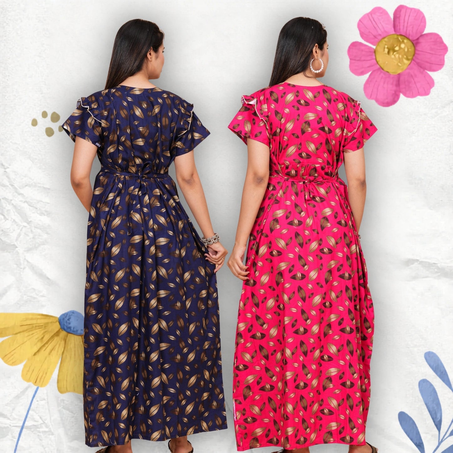 Women's Cotton Floral Print Maxi Nightgown (Combo)