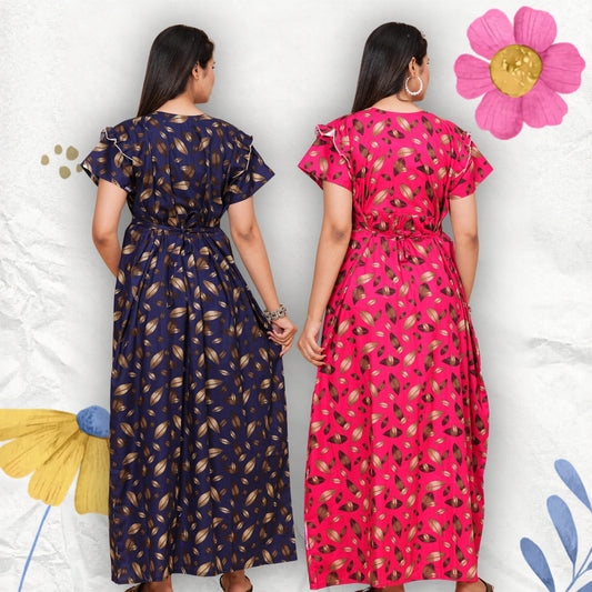 Women's Cotton Floral Print Maxi Nightgown (Combo)