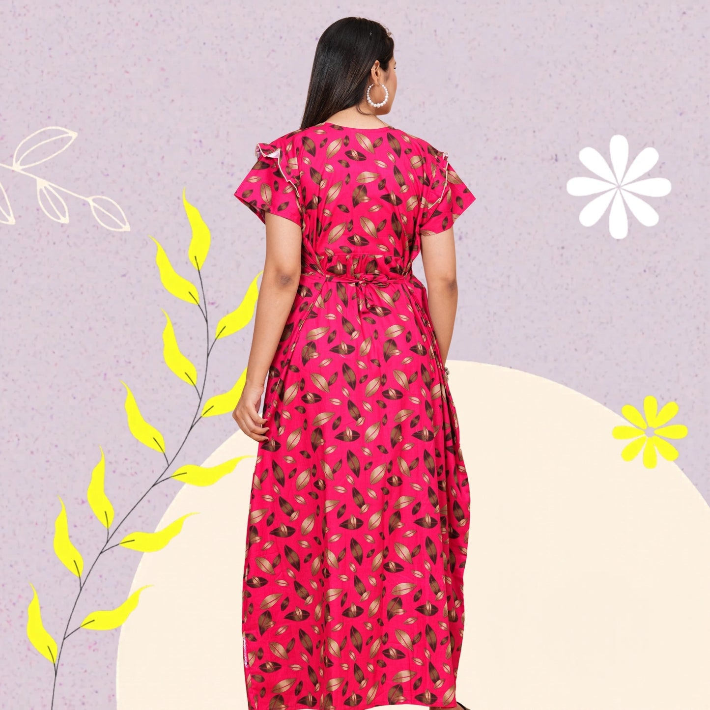 Women Cotton Maxi Floral Print Nightgown (Dark Pink/Raani Pink)