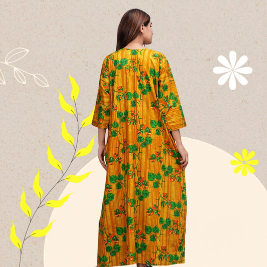 Full Sleeves Nighty Cotton Nightgown for Women(Yellow, Pack of 1)