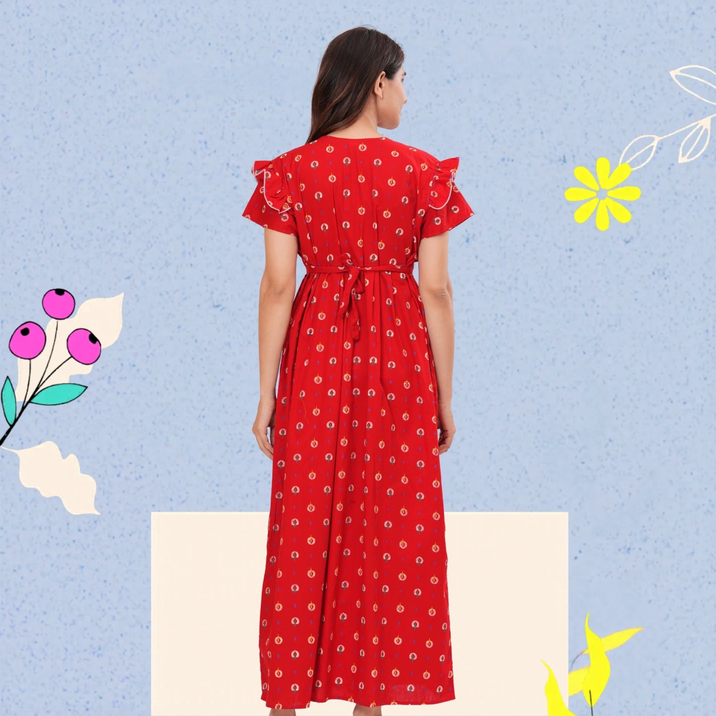Women’s Pure Cotton Maxi Nighty – Soft Printed Night Dress for Daily Comfort