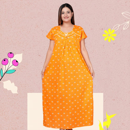 Women’s Pure Cotton Maxi Nighty – Soft Printed Night Dress for Daily Comfort (Yellow)