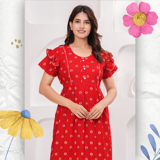 Frock Style Cotton Nightgown for Women (Yellow, XL)