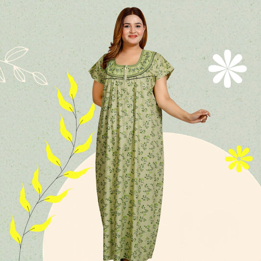 Floral Print Embroidery Nighty for Women(Kelly Green)