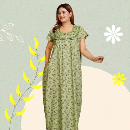 Floral Print Embroidery Nighty for Women(Kelly Green)